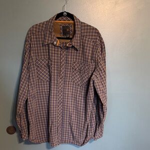 Men's Long Sleeve Plaid Button-Up Shirt in Blue and yellow